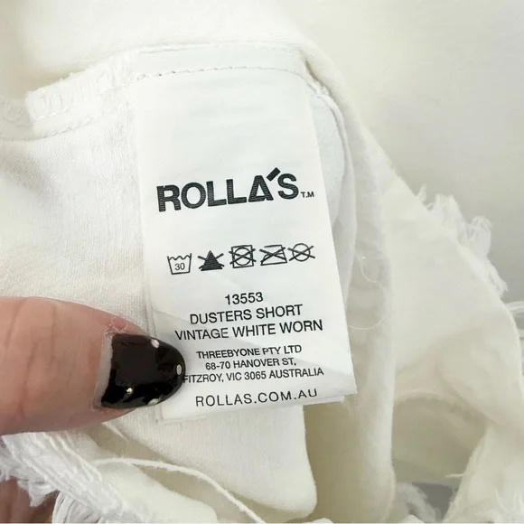 Rolla’s Dusters High Rise Distressed Denim Shorts White Size 27 Raw Hem Summer - Picture 4 of 5